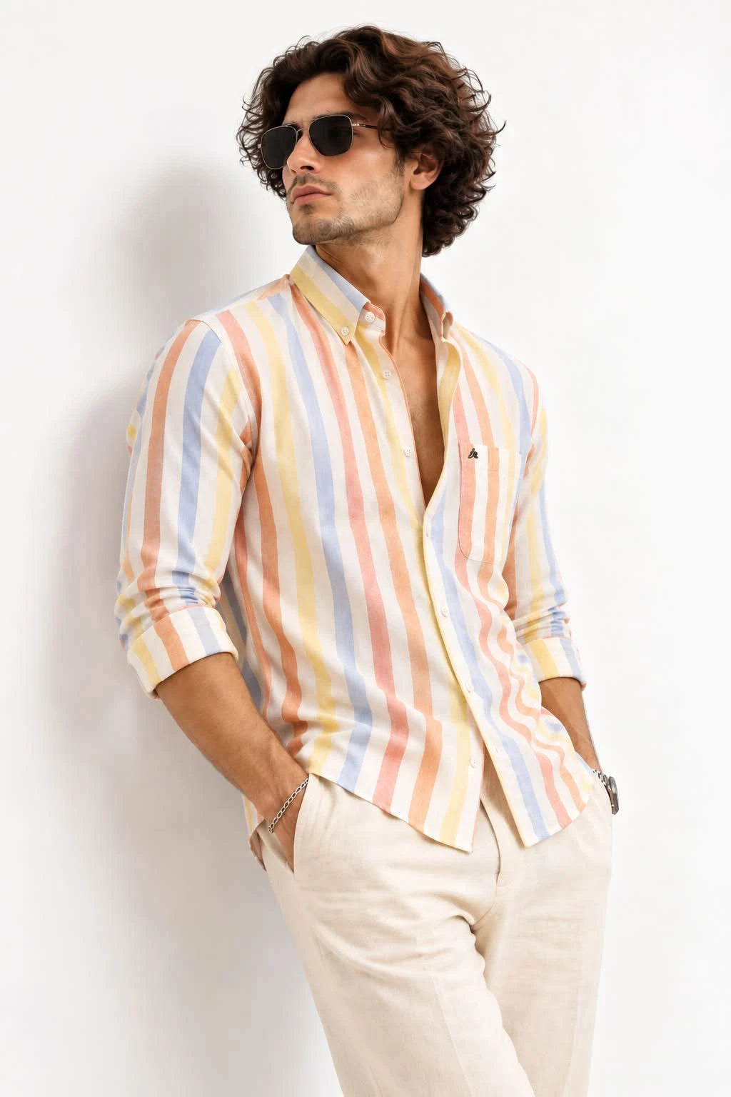 Orange Striped Casual Shirt for Men - XKIND